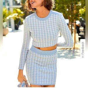 Express Blue Houndstooth Women's Top   & Skirt Set size Small